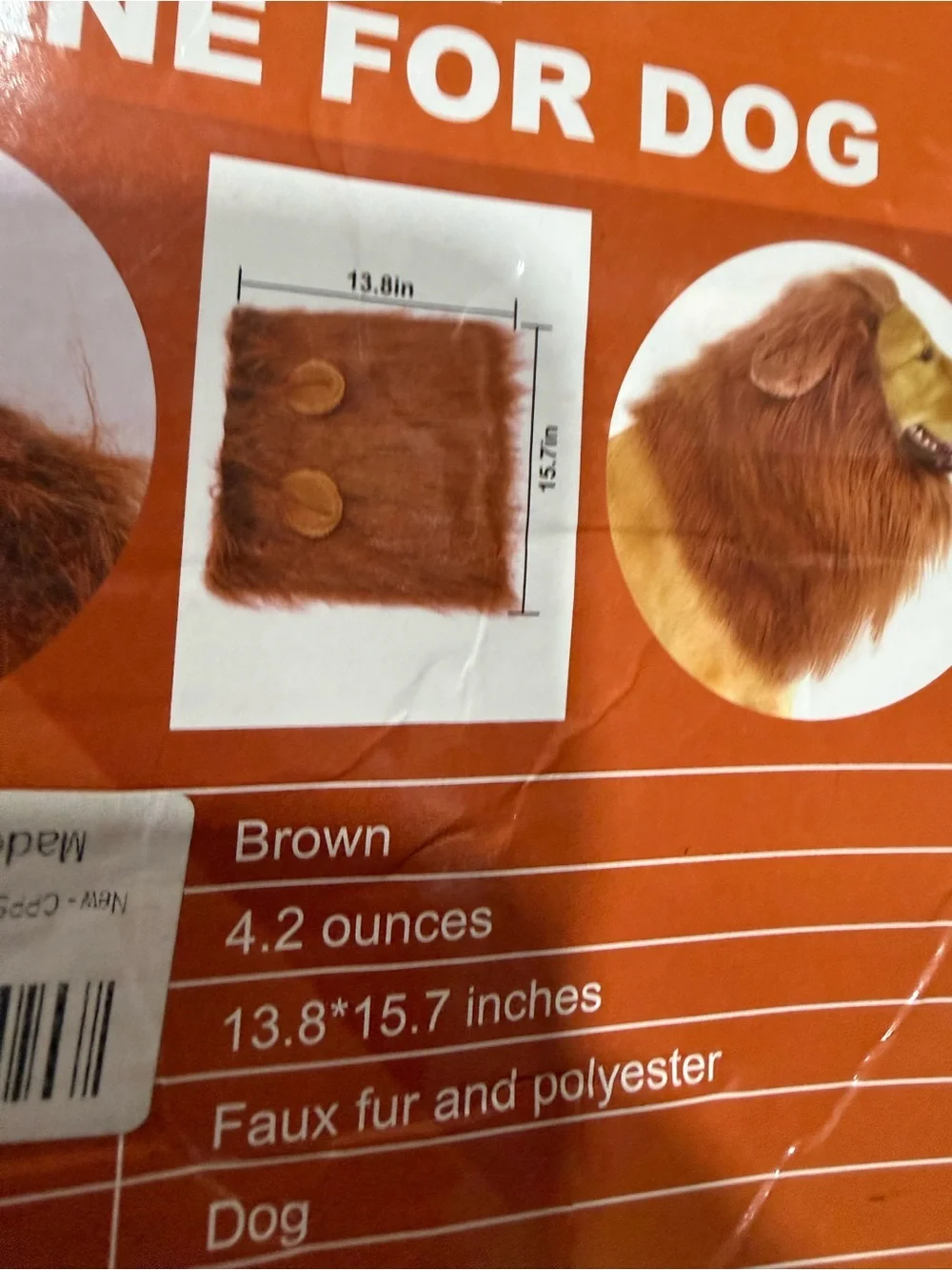 Dog Lion Mane Costume - Brown